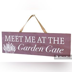 Garden Patio Decor Wood Hanging Signs Meet Me At the Garden Gate 11"x 4"